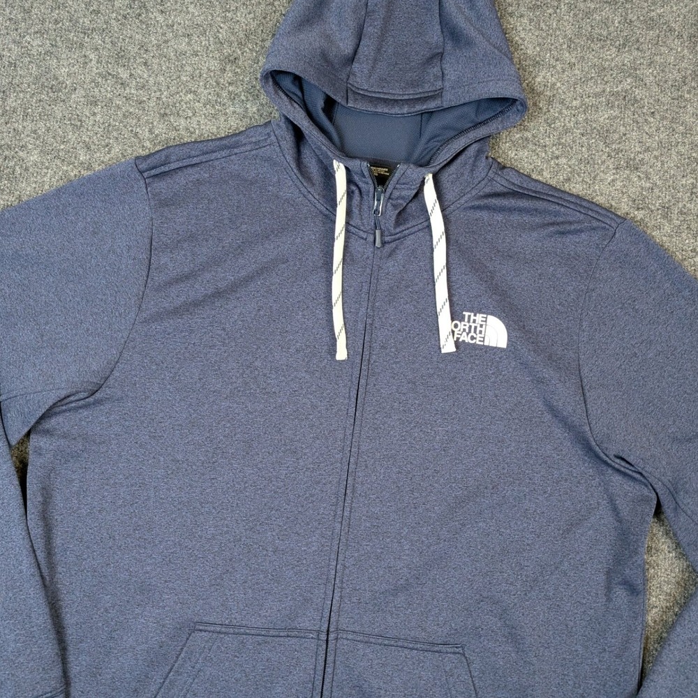 The North Face Mens Extra Large Full Zip Up Hoodie Navy Blue Heathered Fleece
